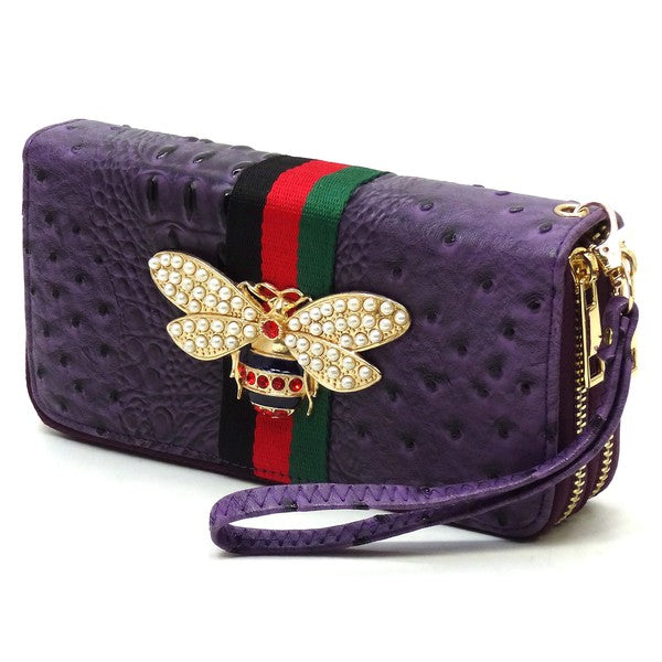 Queen Bee Stripe Ostrich Double Zip Around Wallet - Spicie's Boutique