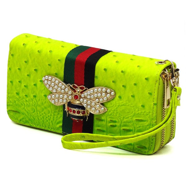 Queen Bee Stripe Ostrich Double Zip Around Wallet - Spicie's Boutique
