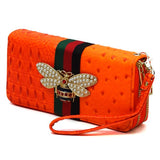 Queen Bee Stripe Ostrich Double Zip Around Wallet - Spicie's Boutique