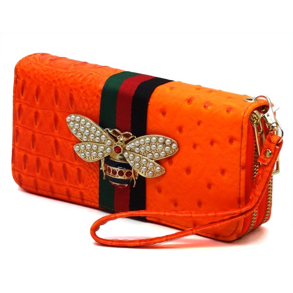 Queen Bee Stripe Ostrich Double Zip Around Wallet - Spicie's Boutique