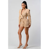 Business casual blazer romper with belt