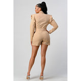 Business casual blazer romper with belt