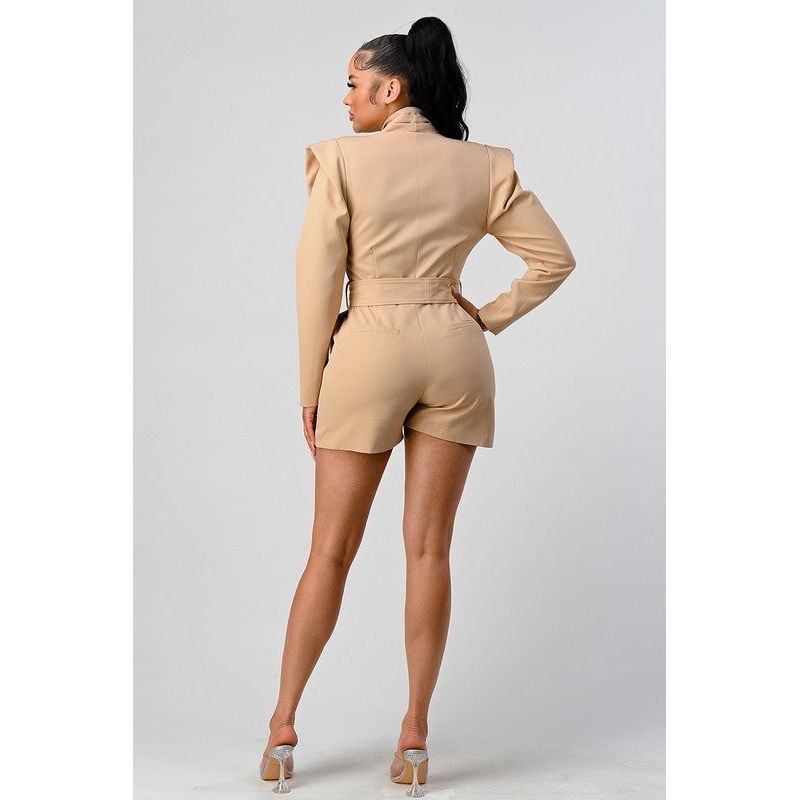 Business casual blazer romper with belt