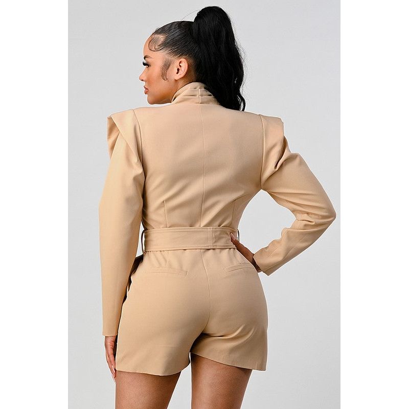 Business casual blazer romper with belt