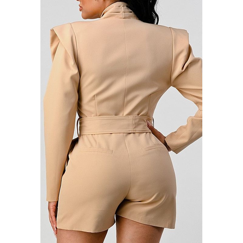Business casual blazer romper with belt