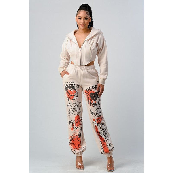 ATHINA CASUAL JACKET AND GRAPHIC PANTS SET - Spicie's Boutique
