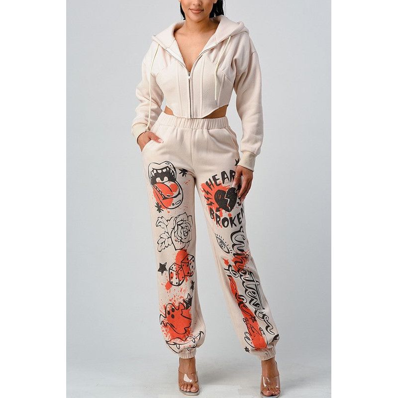 ATHINA CASUAL JACKET AND GRAPHIC PANTS SET