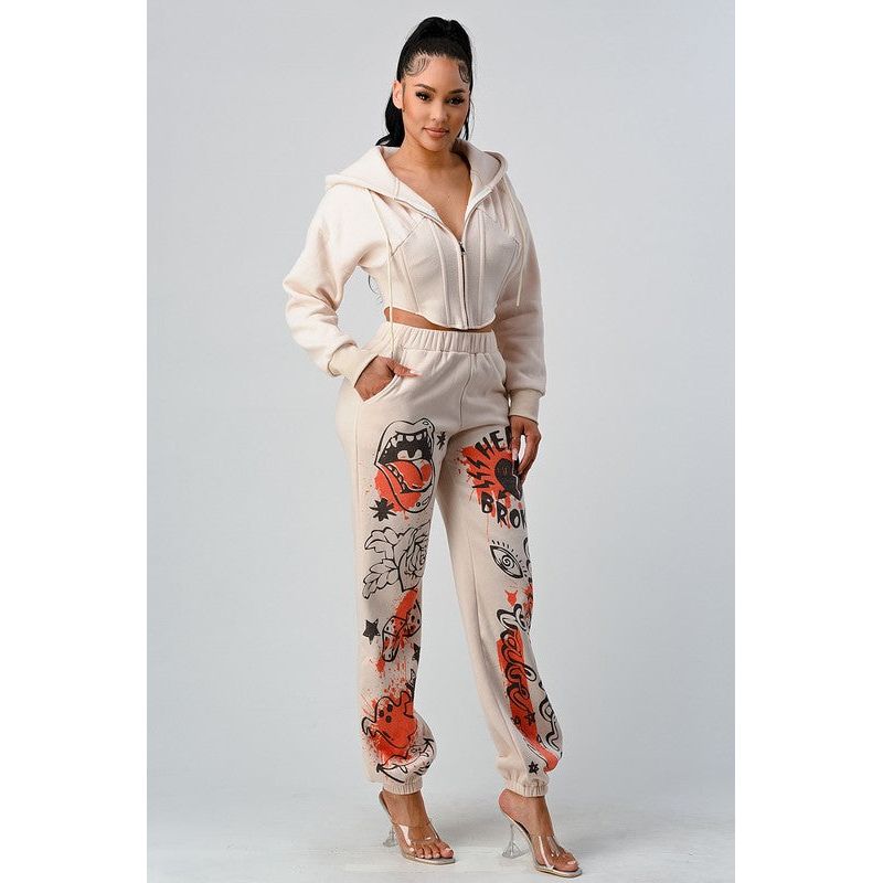 ATHINA CASUAL JACKET AND GRAPHIC PANTS SET
