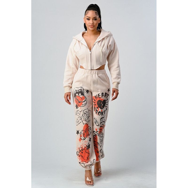 ATHINA CASUAL JACKET AND GRAPHIC PANTS SET