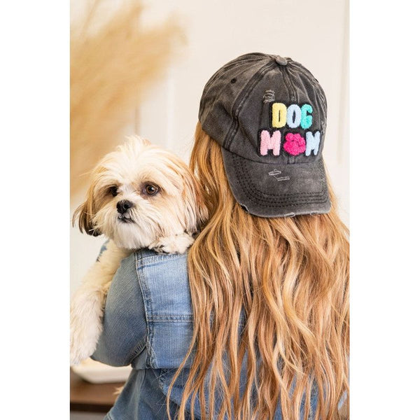 Dog Mom Chenille Patch Distressed Hat Cap - Spicie's Boutique