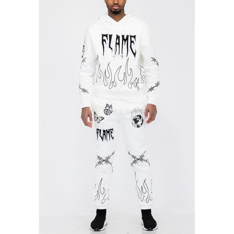 Flame Fire Chenille Hoodie Sweat Set