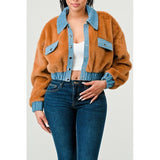 CASUAL DENIM CONTRAST FUR CROP JACKET