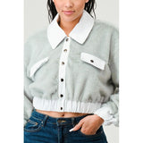 CASUAL DENIM CONTRAST FUR CROP JACKET