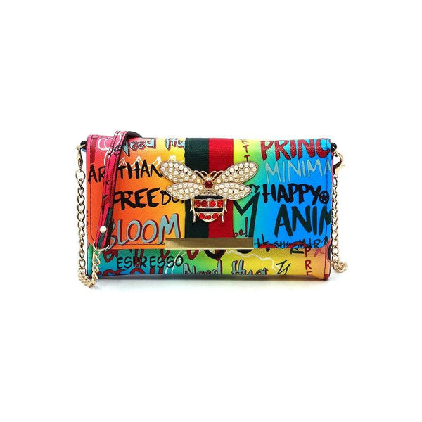 Queen Bee Stripe Graffiti Crossbody Clutch Wallet - Spicie's Boutique