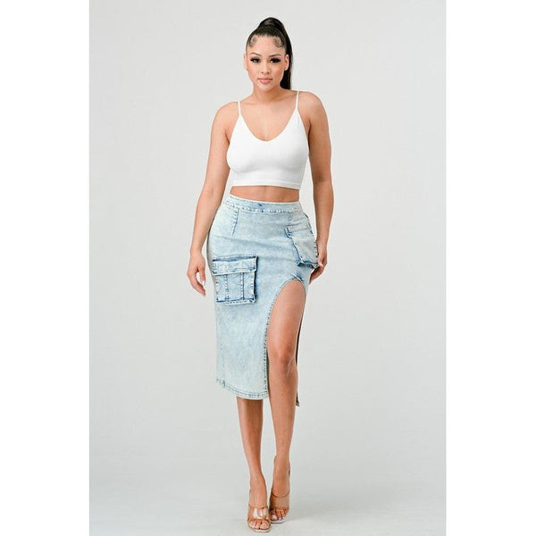 CASUAL WASHED DENIM SKIRT - Spicie's Boutique