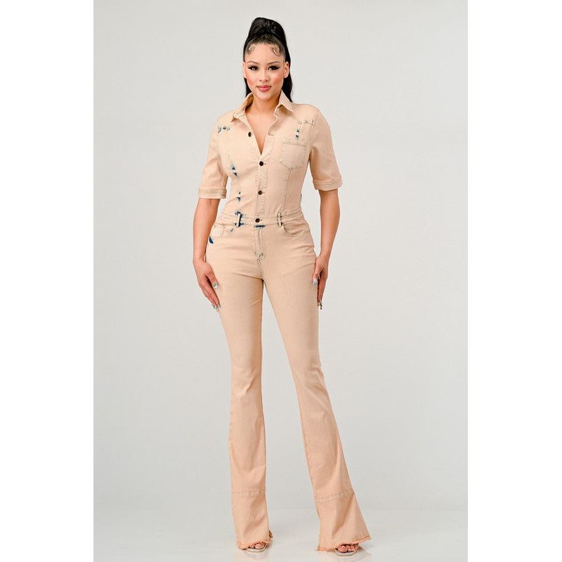 URBAN EDGE WASHED DENIM HALF SLEEVE JUMPSUIT