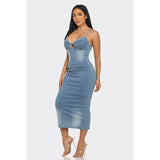 CASUAL LIGHT WASHED DENIM MIDI DRESS - Spicie's Boutique
