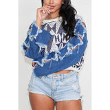 STAR SLEEVE KNIT DENIM CONTRAST TOP - Spicie's Boutique
