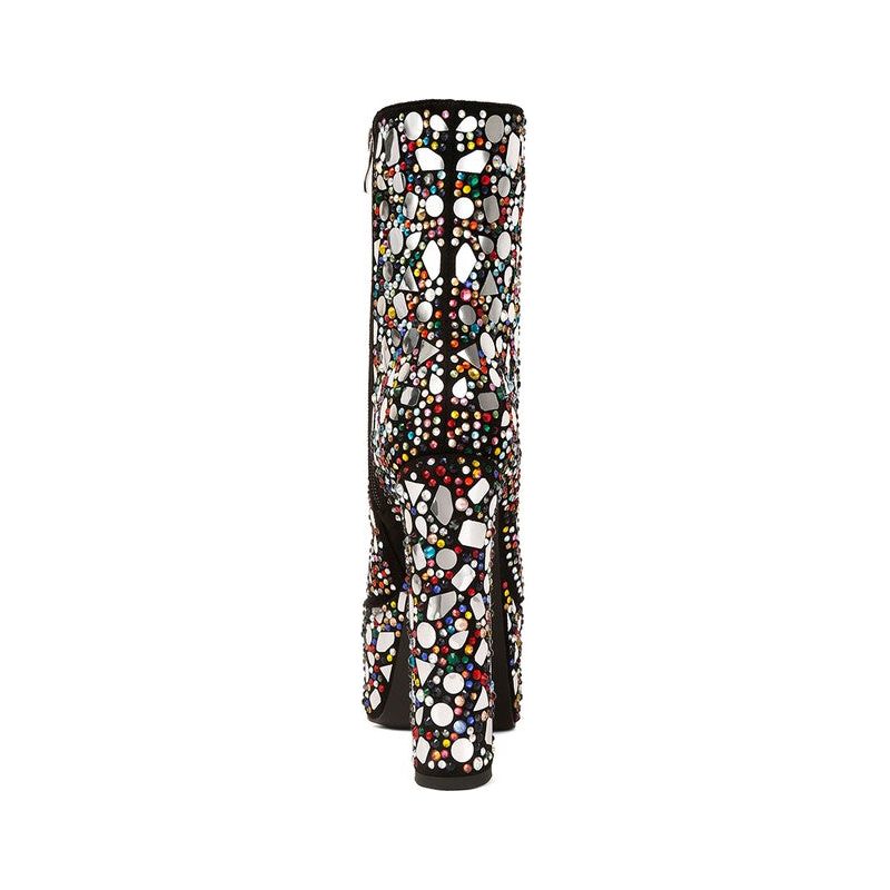 Fancy Mirror Embellished Platform High Heel Boots - Spicie's Boutique