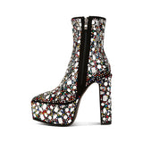 Fancy Mirror Embellished Platform High Heel Boots - Spicie's Boutique