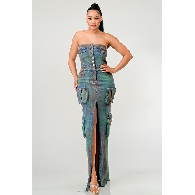 ATHINA VINTAGE HAND WASHED BUTTON UP SLIT DRESS - Spicie's Boutique