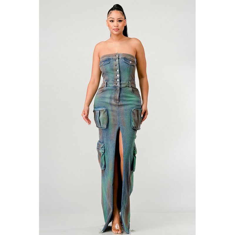 ATHINA VINTAGE HAND WASHED BUTTON UP SLIT DRESS - Spicie's Boutique