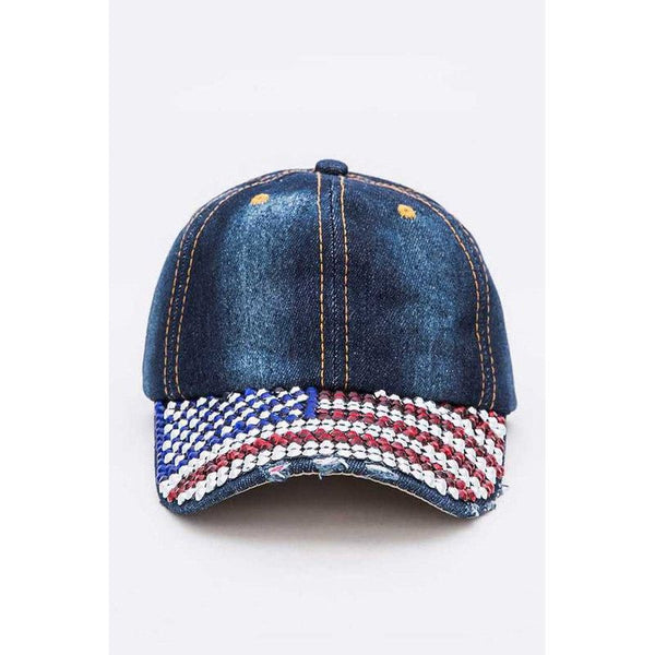 Rhinestone USA Flag Brim Baseball Cap - Spicie's Boutique