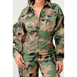 Ruffle Sleeve Jumpsuit -Camo - Spicie's Boutique