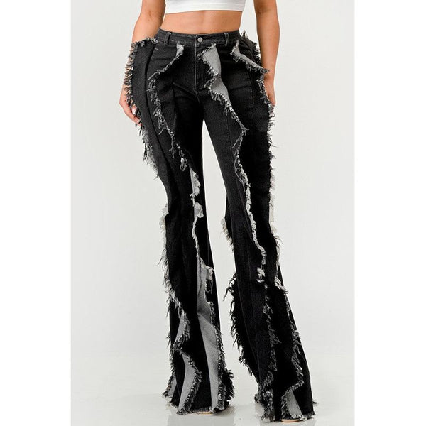 Distressed Denim Frill Jeans