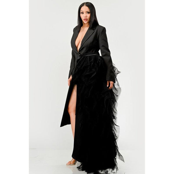 Noir Cascade Tuxedo Gown - Spicie's Boutique
