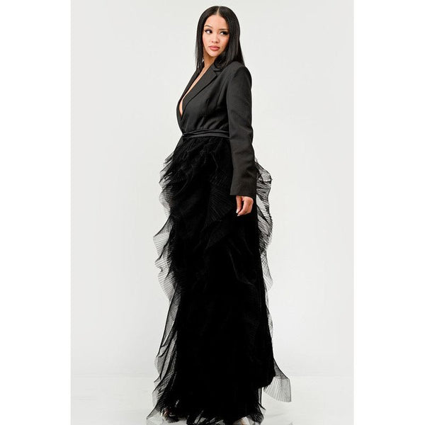 Noir Cascade Tuxedo Gown - Spicie's Boutique