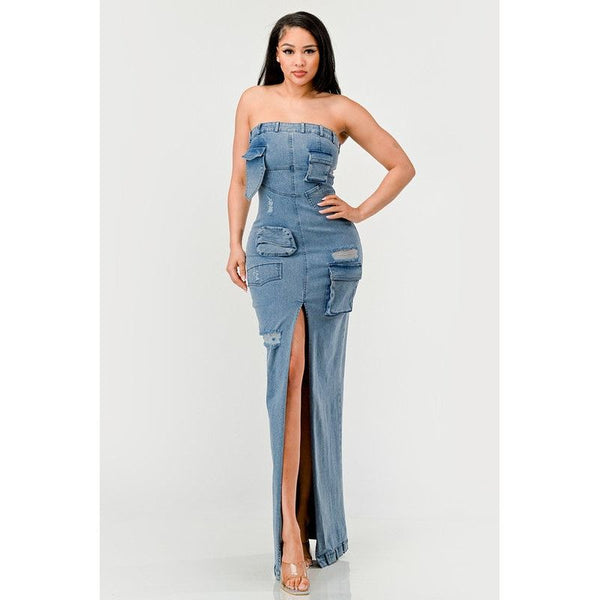 Urban Chic Denim Gown - Spicie's Boutique