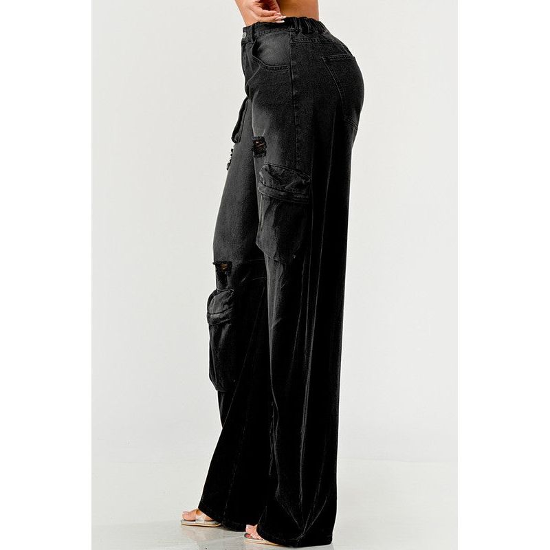 Athina Black washed out cargo pants - Spicie's Boutique