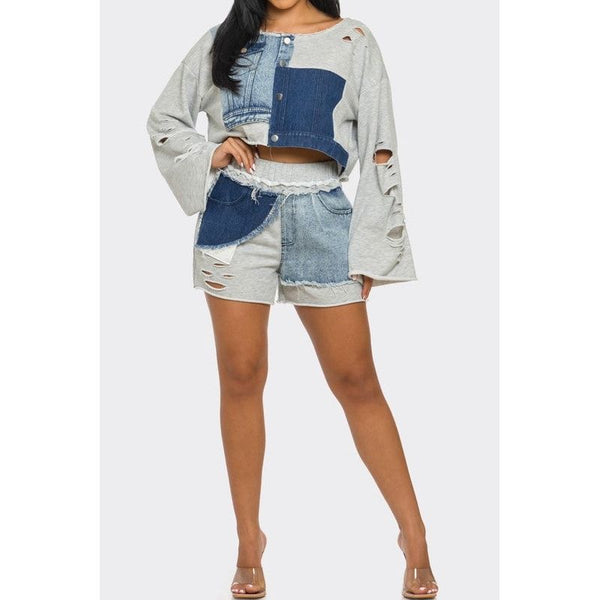 Urban Deconstructed Denim and Jersey Set - Spicie's Boutique