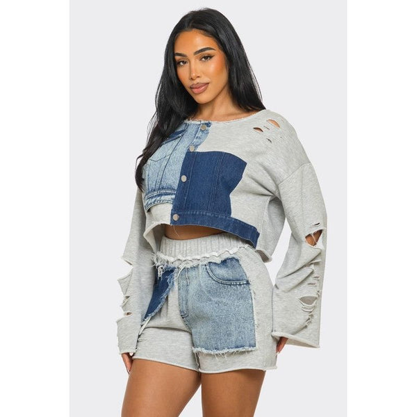 Urban Deconstructed Denim and Jersey Set - Spicie's Boutique