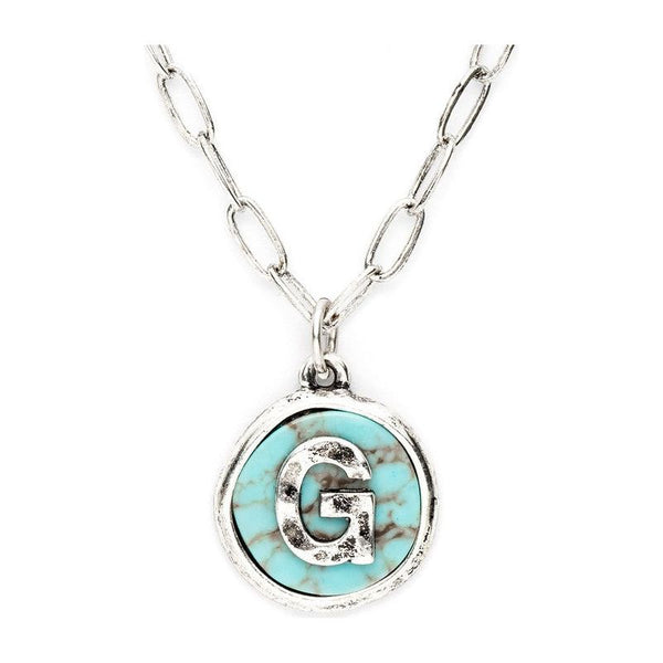 Initial G Turquoise Pendant Necklace