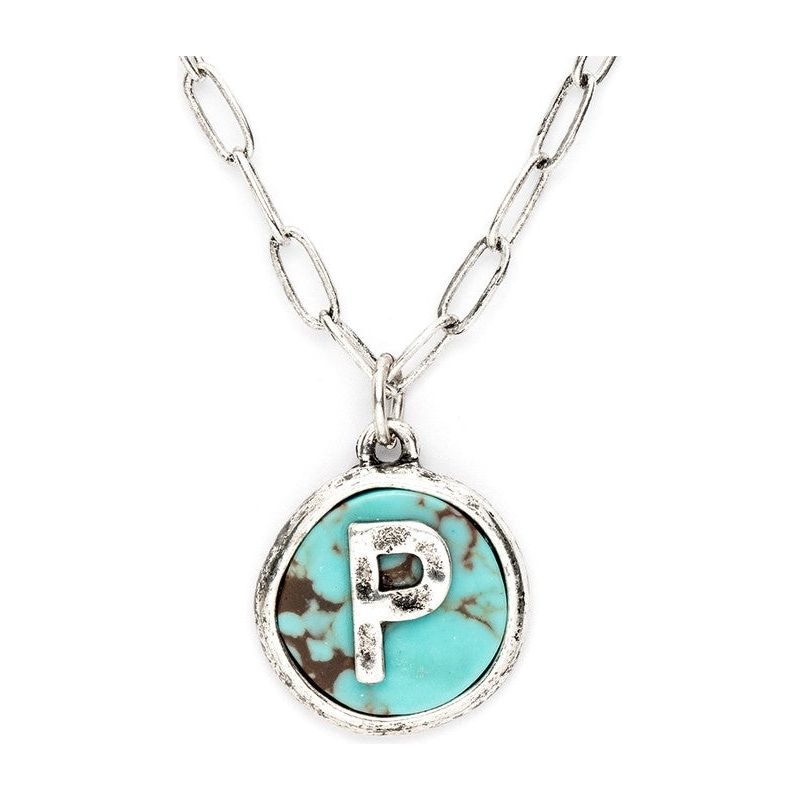 Initial P Turquoise Pendant Necklace