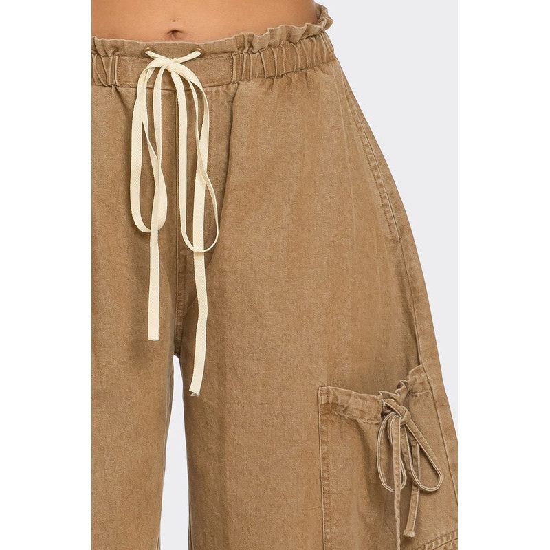 Urban Chic Drawstring Denim Cargo Pants- PLUS SIZE