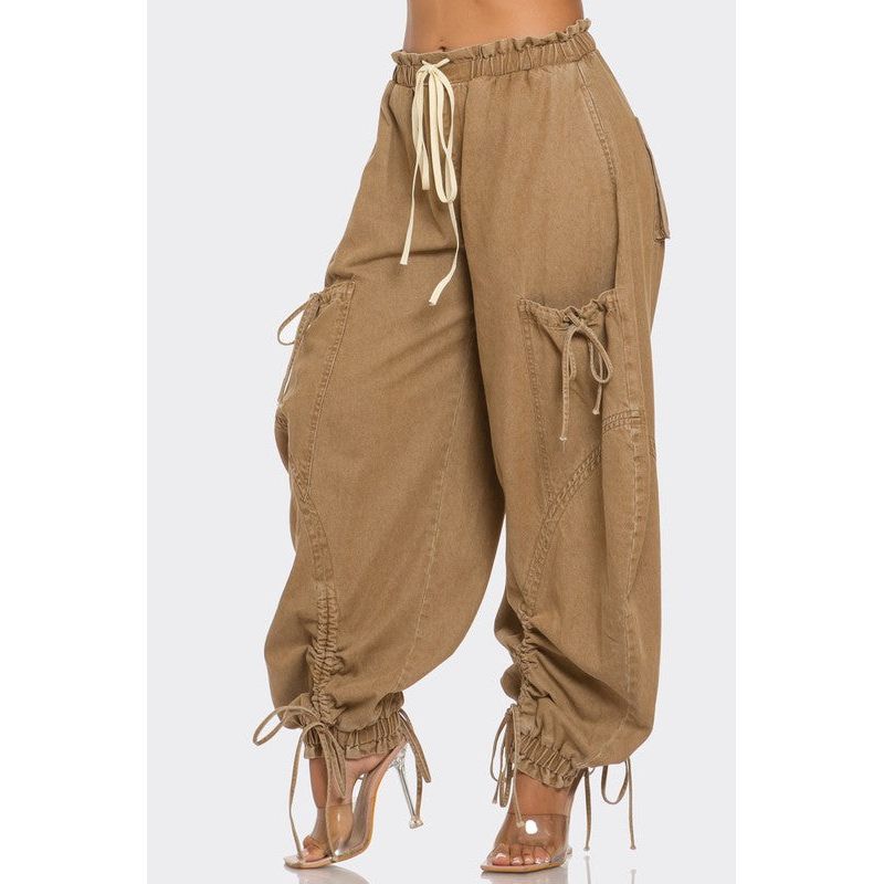 Urban Chic Drawstring Denim Cargo Pants- PLUS SIZE
