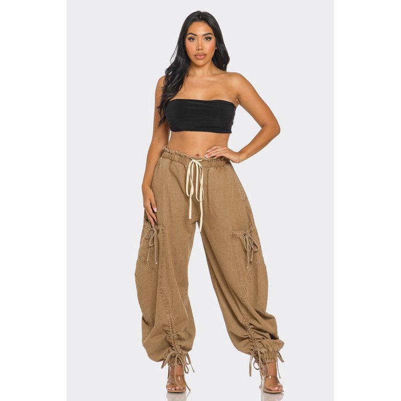 Urban Chic Drawstring Denim Cargo Pants- PLUS SIZE