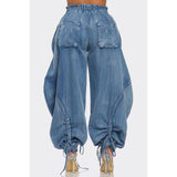 Urban Chic Drawstring Denim Cargo Pants- PLUS SIZE