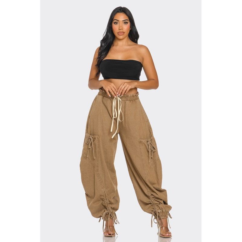 Urban Chic Drawstring Denim Cargo Pants- PLUS SIZE