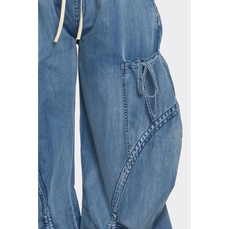 Urban Chic Drawstring Denim Cargo Pants- PLUS SIZE