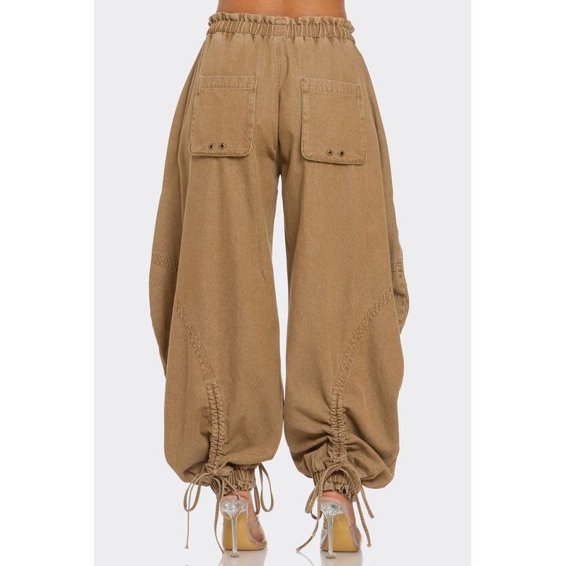 Urban Chic Drawstring Denim Cargo Pants- PLUS SIZE