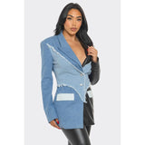 Edgy Denim and Leather Patchwork Blazer