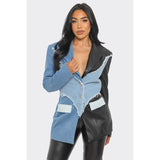 Edgy Denim and Leather Patchwork Blazer