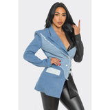 Edgy Denim and Leather Patchwork Blazer
