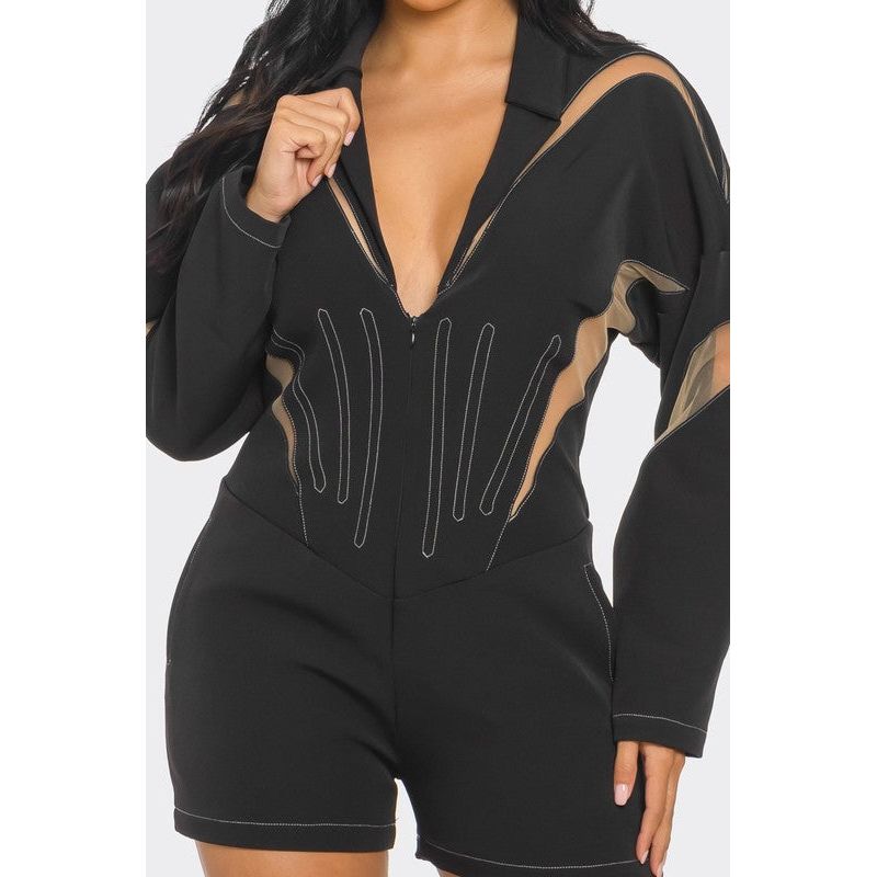 Chic Mesh-Panelled Black Romper