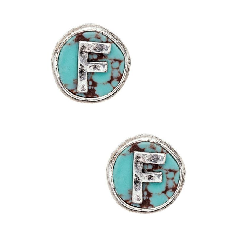 Initial F Turquoise Stud Earrings - Spicie's Boutique