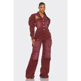 Vintage Inspired Utility Burgundy Jumpsuit